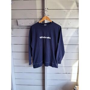 Vintage Esprit Think Act faded Navy Blue Long Sleeve T-Shirt Mens Large 90s